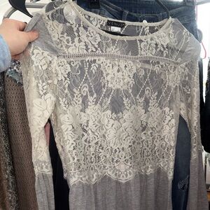 VENUS White and Gray Lace Top
